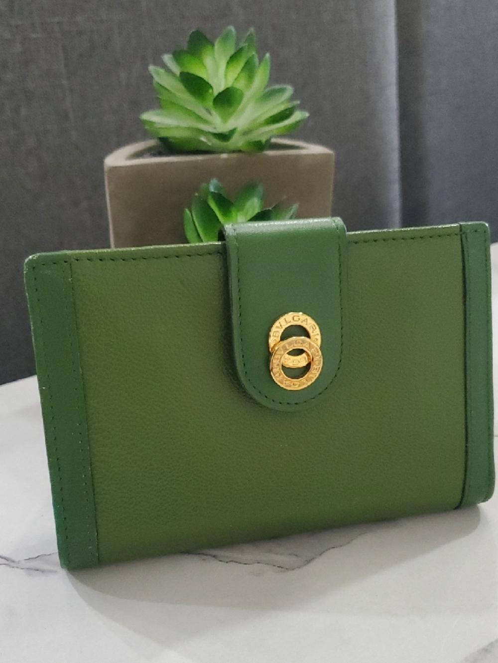 🇮🇹Bvlgari Doppio Tondo Green Leather Snap/Kisslock Wallet💚 - Picture 3 of 16
